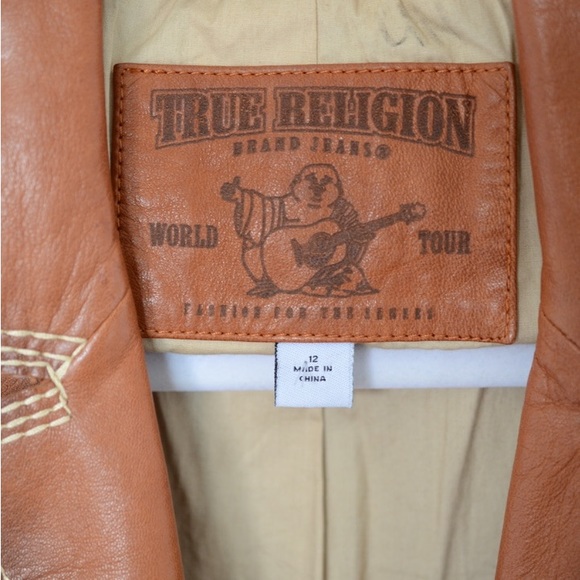 True Religion Brown Leather Jacket: Size XS/S - Picture 5 of 6